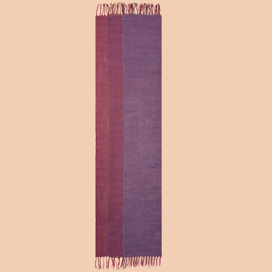 Merino woolen stole in triple layered plum and lavender shades with hand-twisted fringes