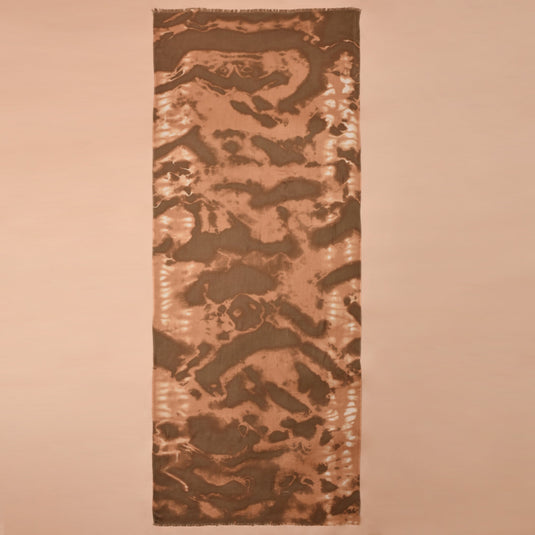 Brown and copper tie-dye modal stole with raw-edge finish, lightweight and breathable fabric accessory