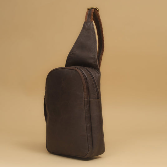 brown eco-leather body bag with adjustable strap for hands-free urban style