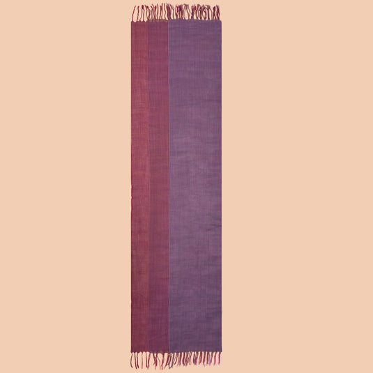 Triple layered woolen stole in plum, mauve, and lavender shades with hand-twisted fringes
