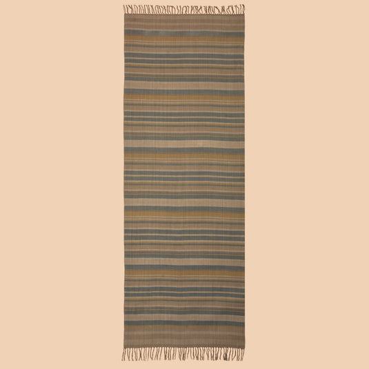 Organic cotton stole with natural earthy striped design in beige, olive, and mustard tones