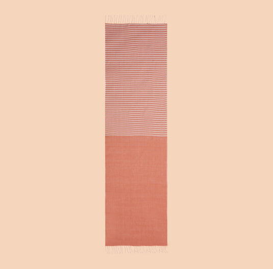 Organic cotton stole in coral and white stripes, lightweight and breathable accessory