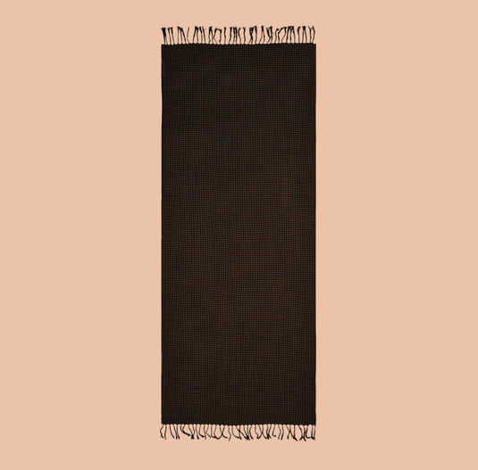 Black and brown houndstooth woolen stole with fringes made of 100% Merino wool