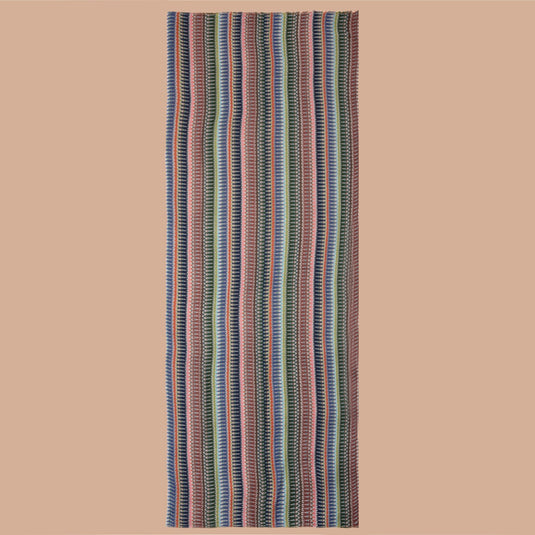 100% modal stole with multicolor vertical stripes in blue, green, pink, and earthy tones, lightweight and soft for versatile styling