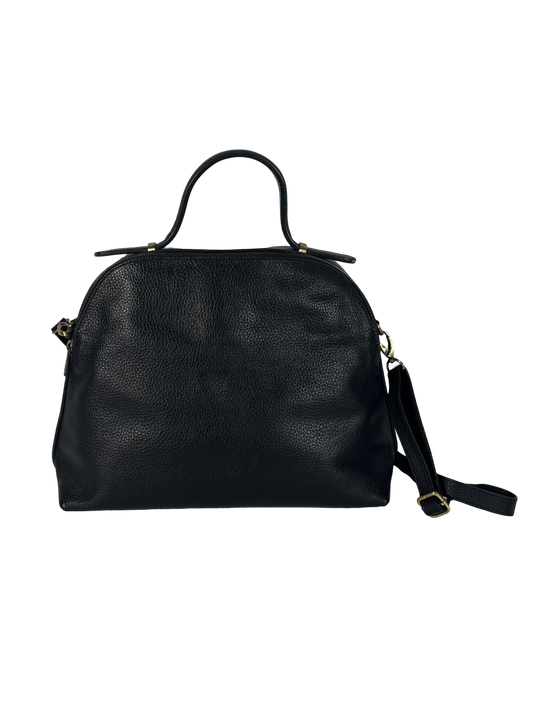 Handmade women's cross body bag in black leather.