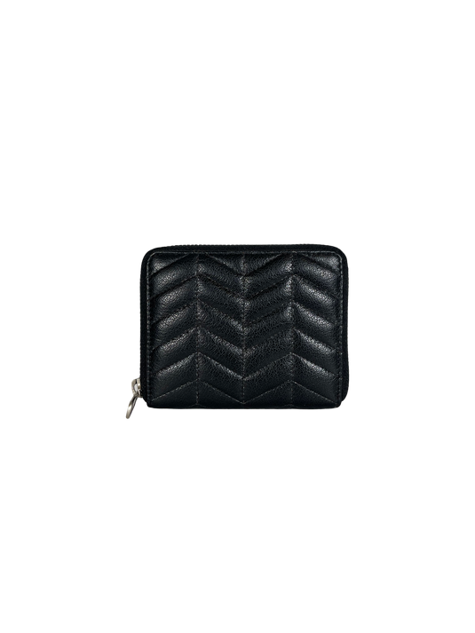 Handmade quilted unisex card holder and coin case in black.