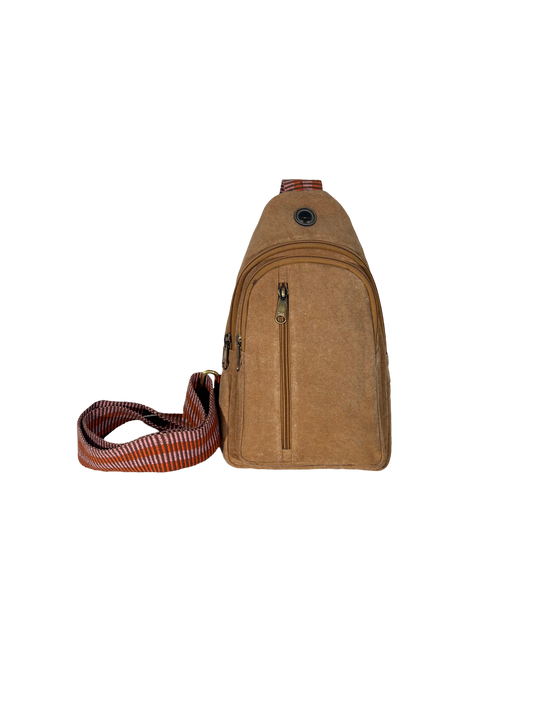 Canvas cross-body bag with adjustable strap.