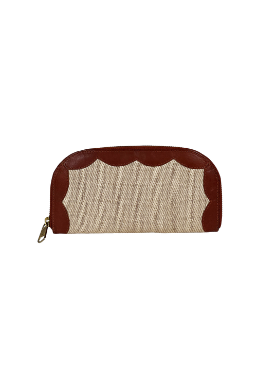 Handmade Jute-Cotton women's wallet with brown accents.