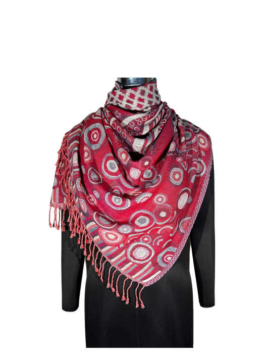 Woolen stole made of 100% merino wool with geometric jacquard design, AZO and PCP free, reversible.
