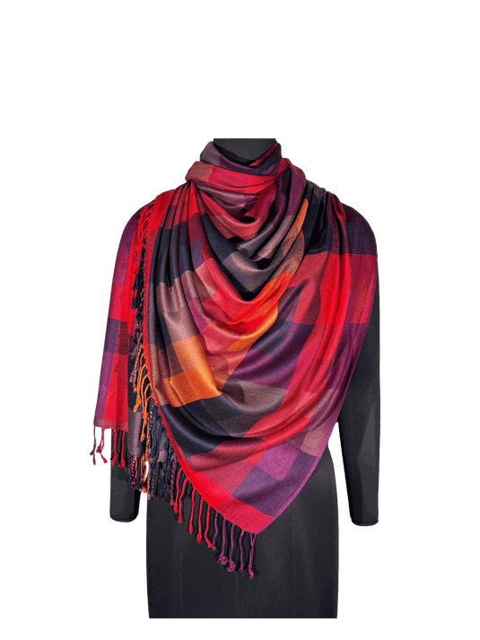 VISCOSE STOLES with solid check jacquard design in vibrant shades.