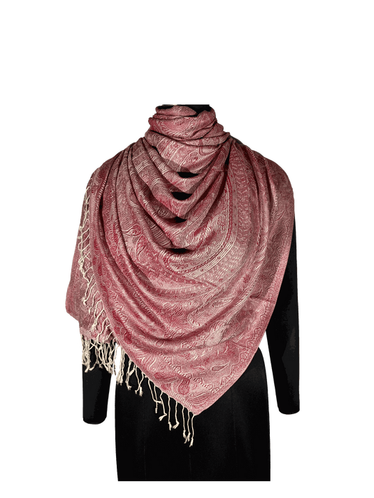 MODAL STOLES in paisley-inspired jacquard weave on mannequin.